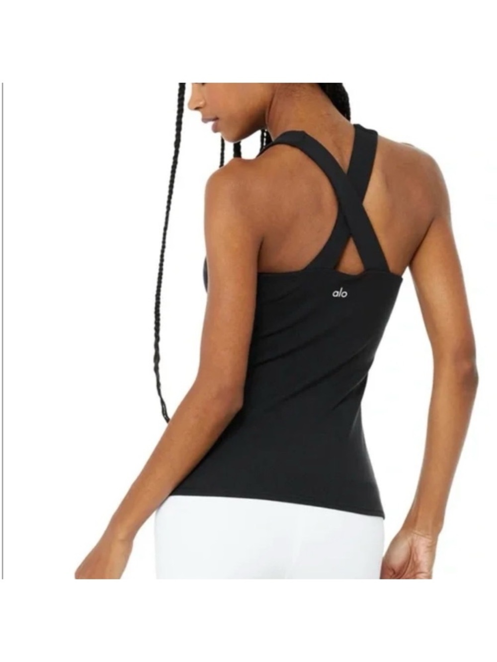 ALO Yoga Ribbed Black Cross-Back Tank Top
